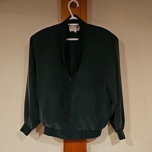 Ladie's Forest Green Silk Bomber Jacket